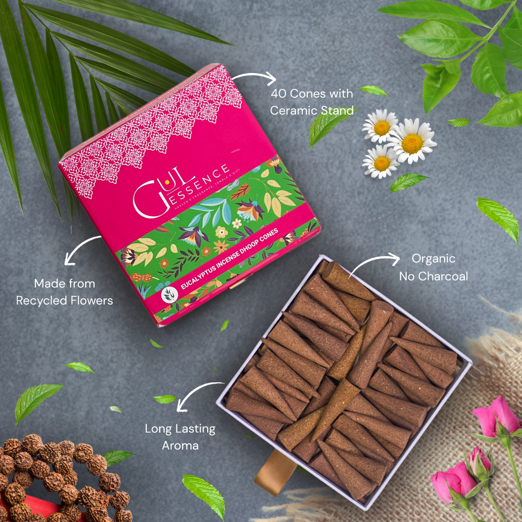 Eucalyptus Dhoop Cones | Made from Temple Flower | Gulessence - EarthBased 