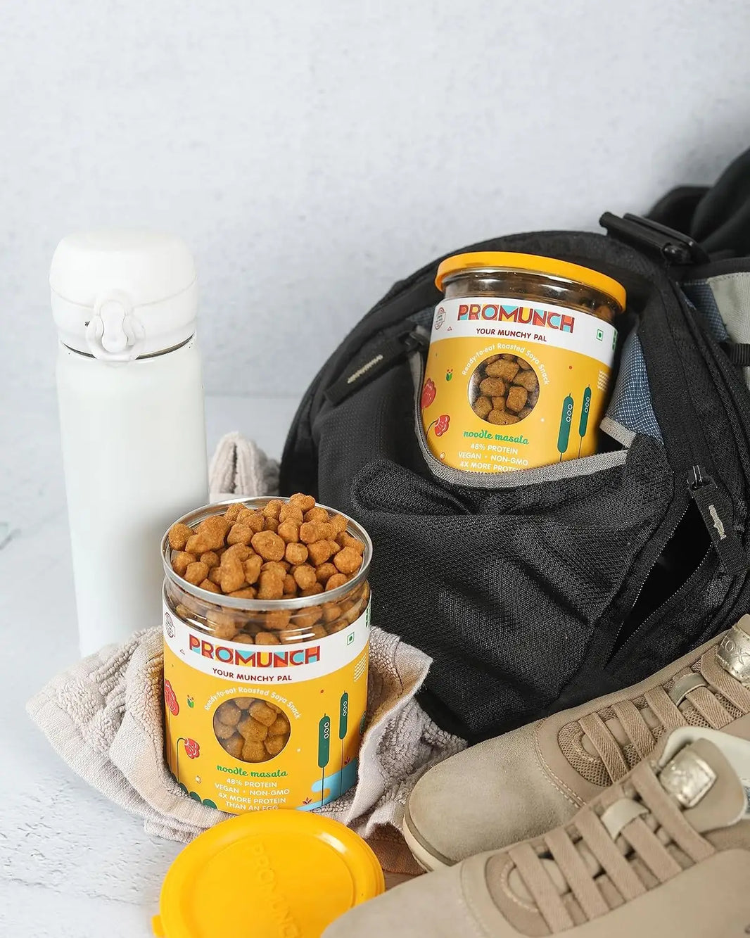 PROMUNCH Roasted SOYA Snack | Vegan |Gluten-Free | Pack of 2 Flavour: Noodle Masala 150 g Each - EarthBased 