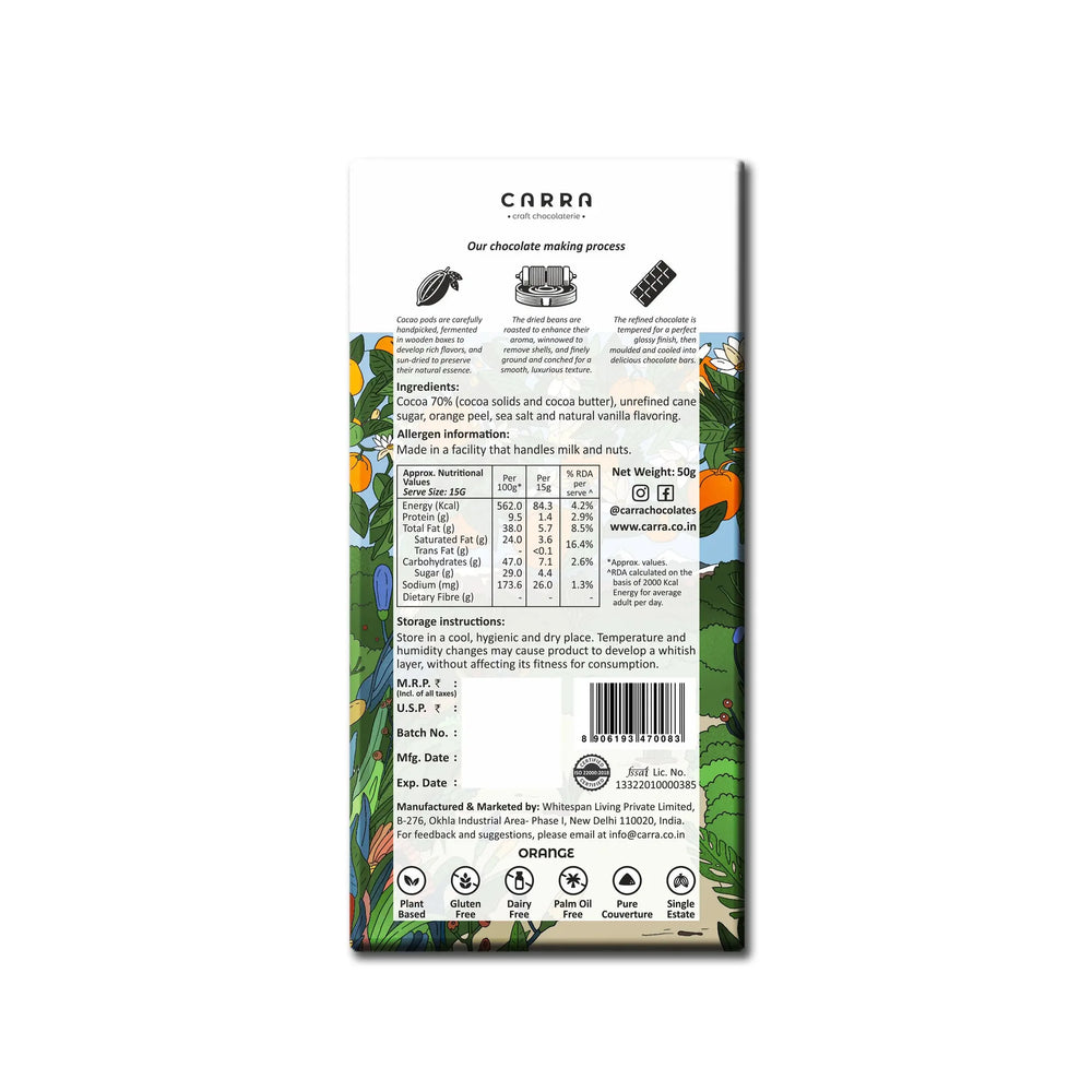 CARRA Orange in 70% Dark Chocolate 50G - EarthBased 