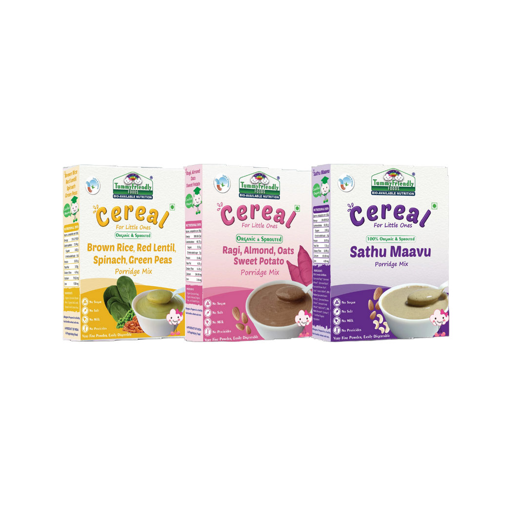 TummyFriendly Foods Certified Organic Stage3 Sprouted Porridge Mixes Combo Pack | Organic Baby Food for 8 Months Old | 200g Each (600 g, Pack of 3) - EarthBased 