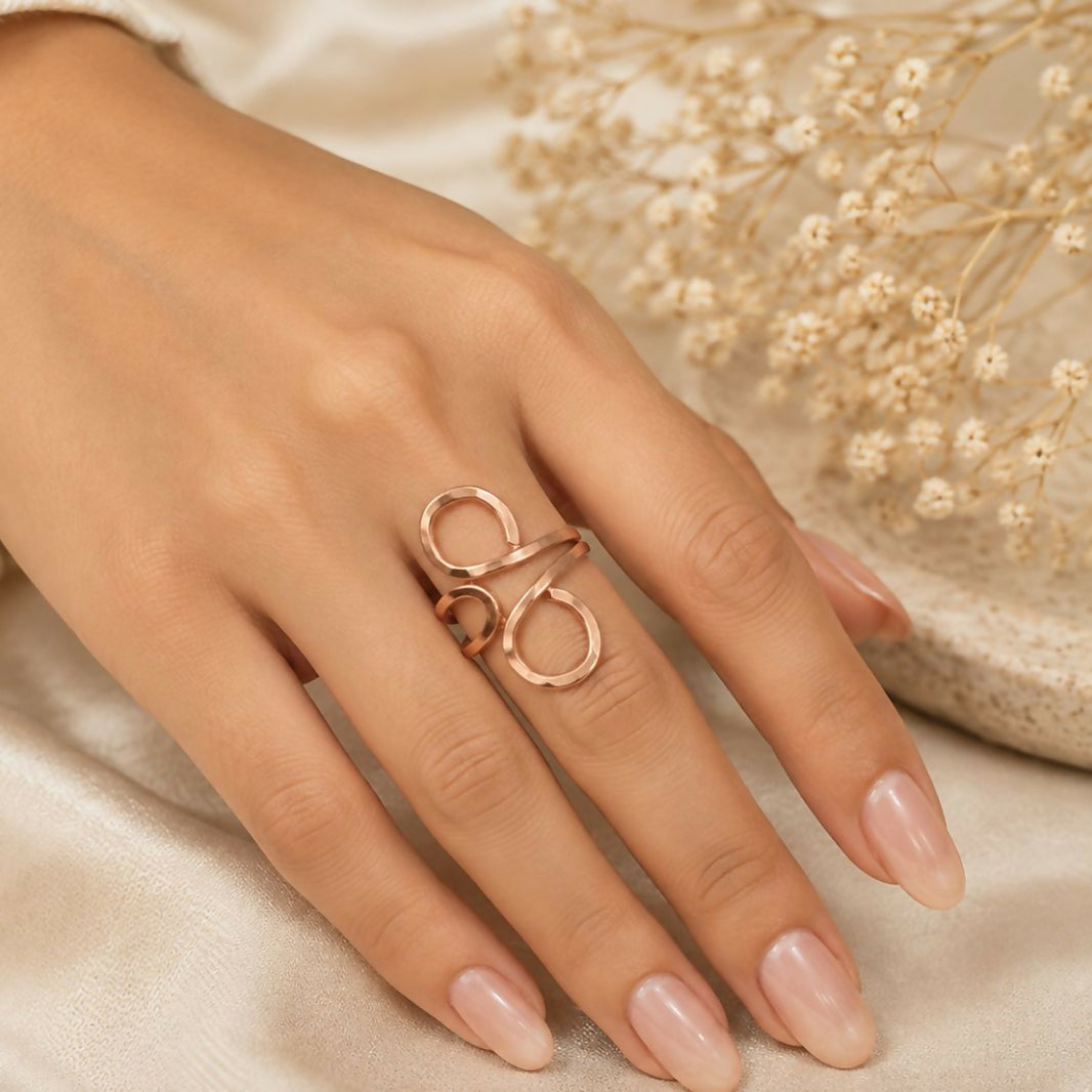 Abstract Loop pure copper ring for women – handmade adjustable free-size ring