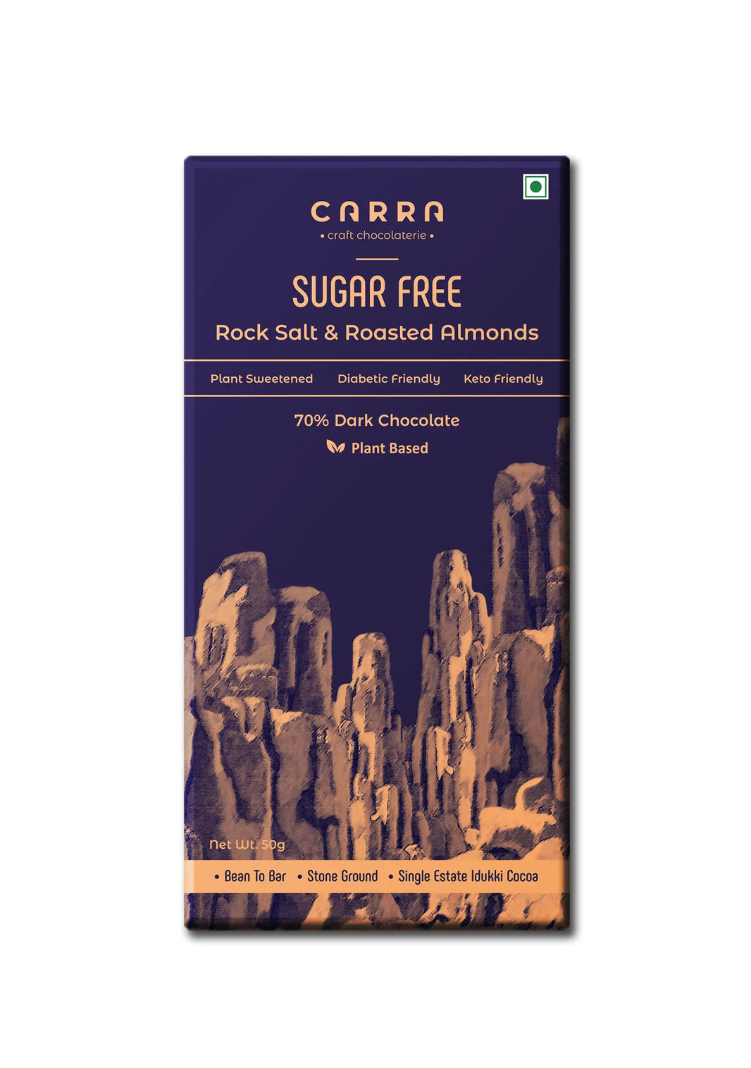CARRA Rock Salt & Roasted Almonds in 70% Dark Chocolate 50G - EarthBased 