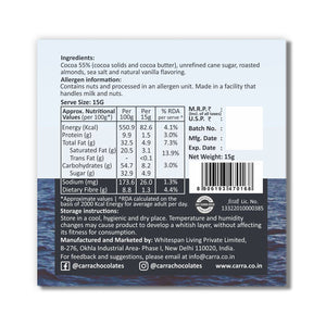 CARRA Sea Salt & California Almonds in 55% Dark Chocolate 15G - EarthBased 
