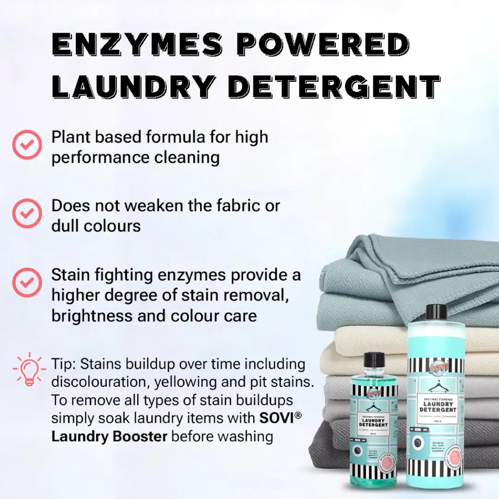 SOVI® ENZYMES POWERED LIQUID LAUNDRY DETERGENT, COLOUR SAFE, FABRIC SAFE, BABY SAFE, PET SAFE, CONVENTRATED LIQUID - EarthBased 