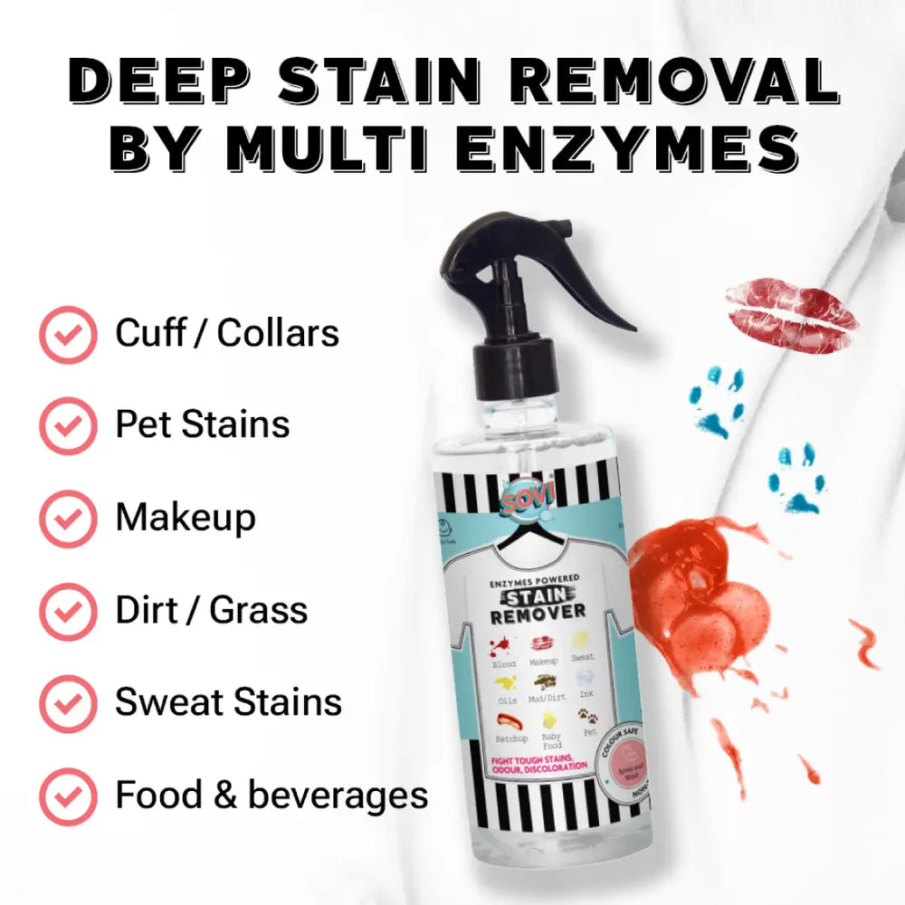 SOVI® LAUNDRY STAIN TREATMENT, ENZYMES POWERED, FIGHTS STAINS, ODOUR & DISCOLOURATION - EarthBased 