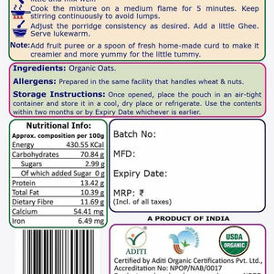 TummyFriendly Foods Certified Oats Porridge Mixes - Stage1, Stage2, Stage3 | Rich in Beta-Glucan, Protein & Fibre|3 Packs, 50g Each Cereal (150 g, Pack of 3) - EarthBased 