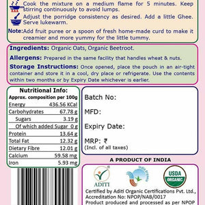 TummyFriendly Foods Certified Oats Porridge Mixes - Stage1, Stage2, Stage3 | Rich in Beta-Glucan, Protein & Fibre|3 Packs, 50g Each Cereal (150 g, Pack of 3) - EarthBased 