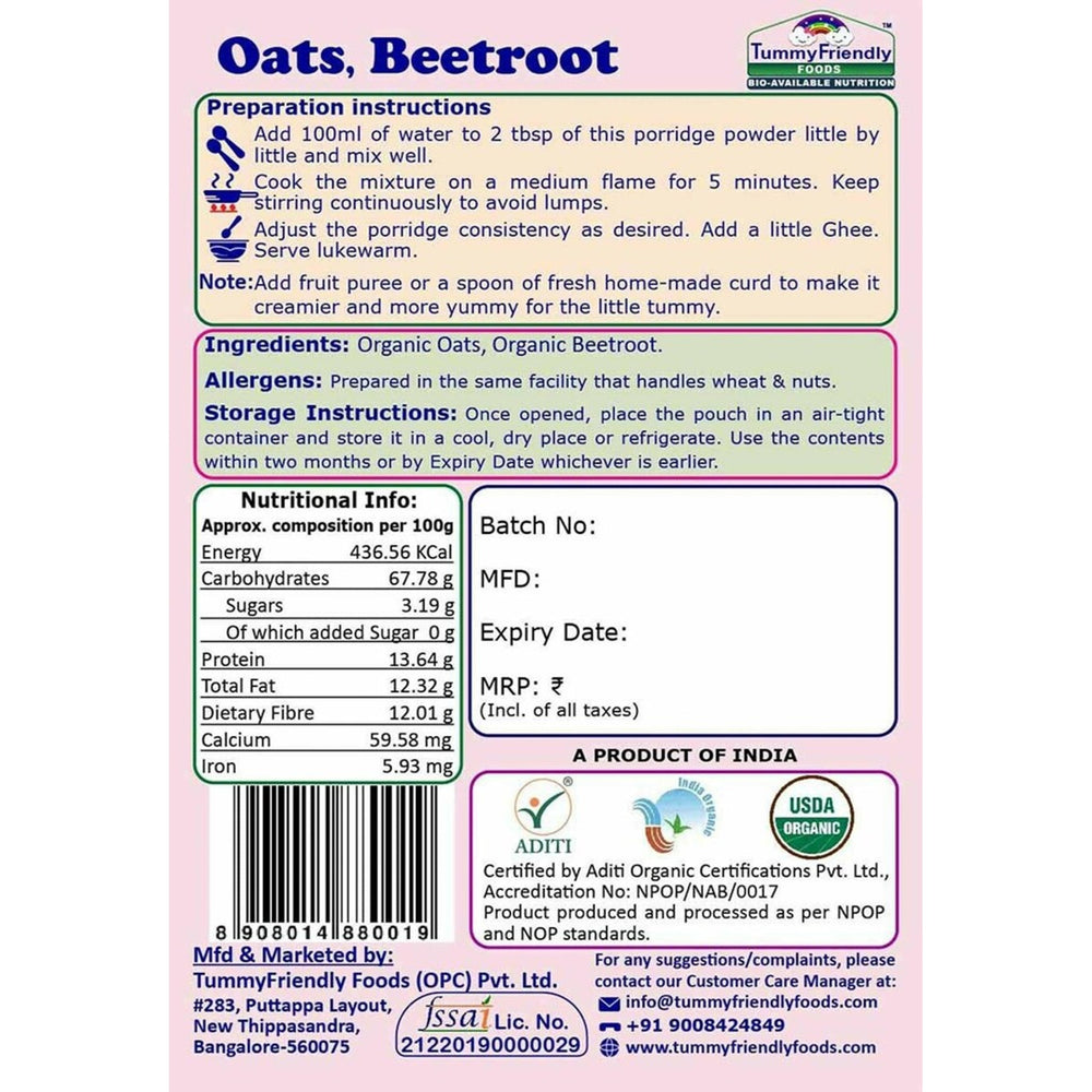 TummyFriendly Foods Certified Oats Porridge Mixes - Stage1, Stage2, Stage3 | Rich in Beta-Glucan, Protein & Fibre|3 Packs, 50g Each Cereal (150 g, 2 x Pack of 3) - EarthBased 