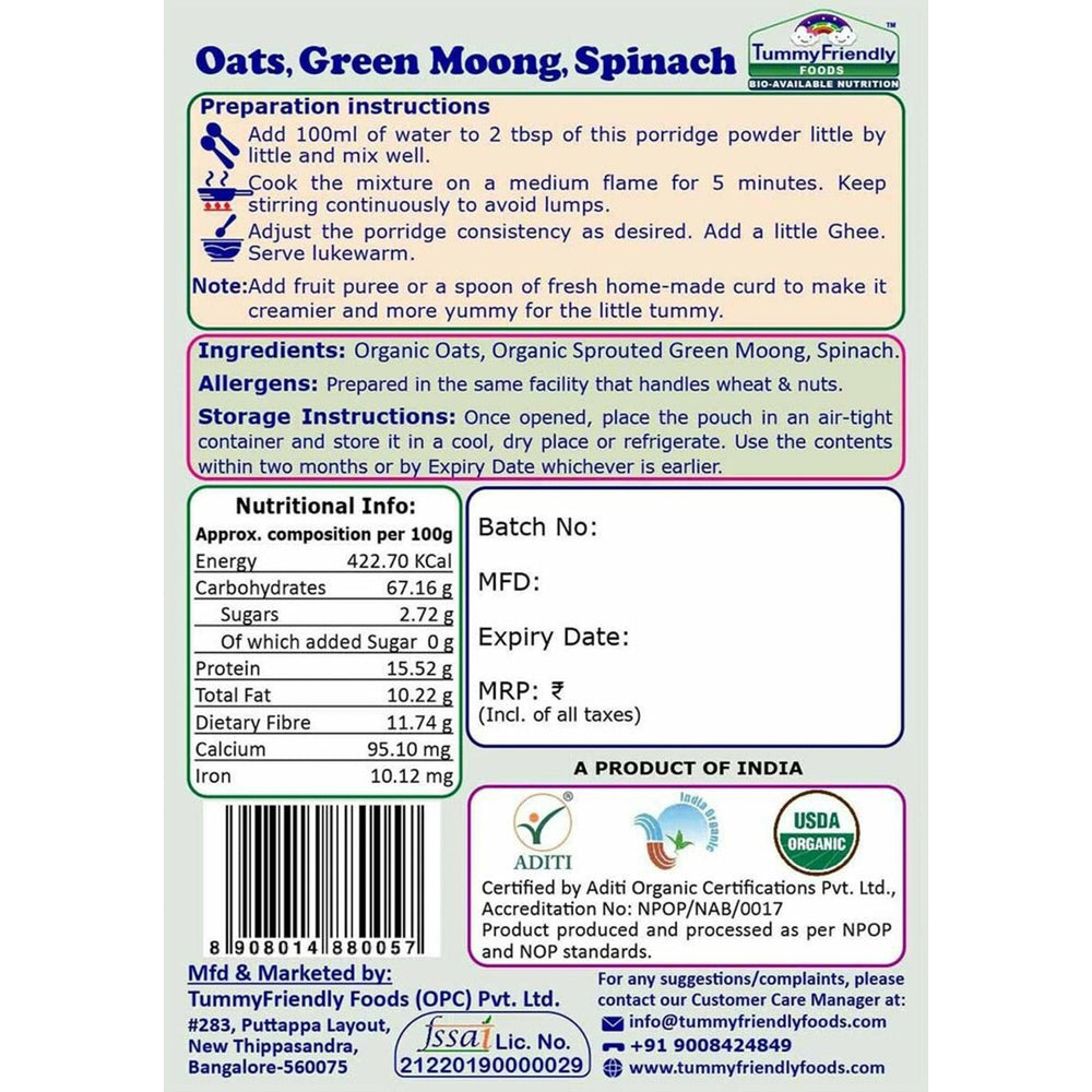 TummyFriendly Foods Certified Oats Porridge Mixes - Stage1, Stage2, Stage3 | Rich in Beta-Glucan, Protein & Fibre|3 Packs, 50g Each Cereal (150 g, 2 x Pack of 3) - EarthBased 