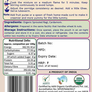 TummyFriendly Foods Certified Ragi Porridge Mixes - Stage1, Stage2, Stage3 | Rich in Calcium, Iron, Fibre & Micro-Nutrients |3 Packs, 50g Each Cereal (150 g, Pack of 3) - EarthBased 