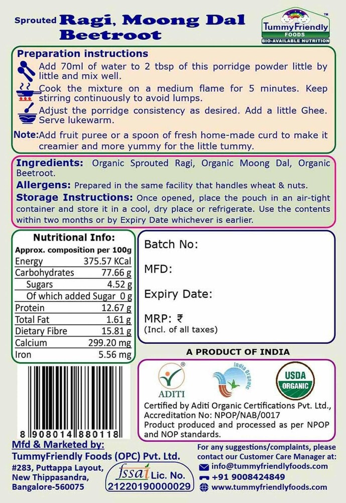 TummyFriendly Foods Certified Ragi Porridge Mixes - Stage1, Stage2, Stage3 | Rich in Calcium, Iron, Fibre & Micro-Nutrients |3 Packs, 50g Each Cereal (150 g, Pack of 3) - EarthBased 