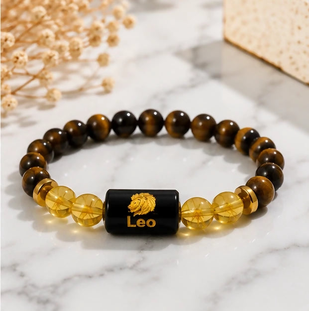 Leo zodiac crystal bracelet in natural Tiger Eye and Citrine by Nature Heal