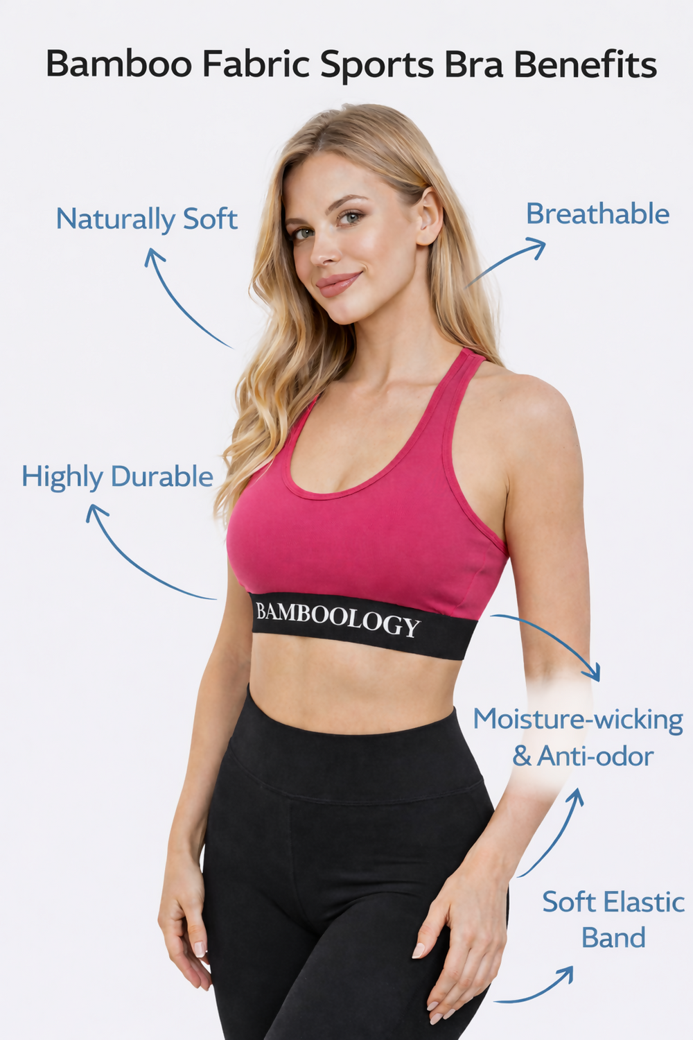 Bamboology Bamboo Fabric Sports Bra for Women | Ultra-Soft, Breathable, Sweat-Wicking Activewear | Fuchsia - EarthBased 